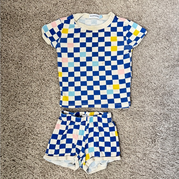 La Paloma Toddler Pajamas Organic Cotton Blue Cobalt Checker size 2-3 - Picture 3 of 5